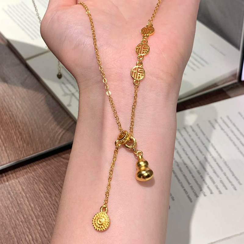 铜合金项链 新中式福禄葫芦项链女小众高级感福字锁骨链百搭配饰