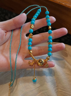 铜合金项链 蓝色串珠龙鳞圆球项链女新中式小众高级感配饰新品