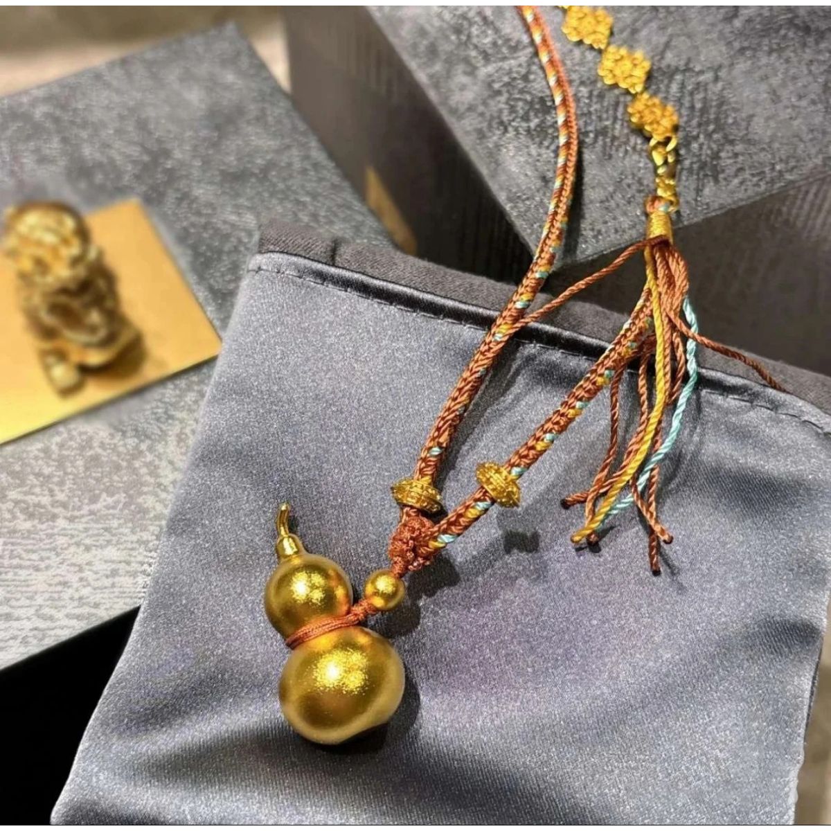 铜合金项链 新中式福禄葫芦项链女手工编织绳高级感时尚长款配饰