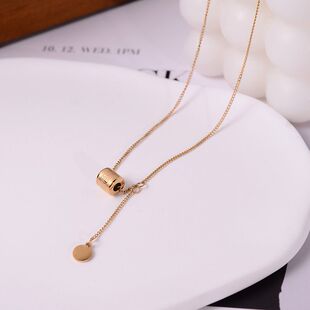 钛钢项链 极细迷你小福字项链女百搭锁骨链镀18K金不褪色新款配饰