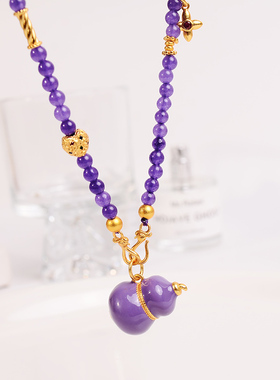 铜合金项链 原创设计新中式紫色葫芦福禄项链女轻奢长款气质配饰