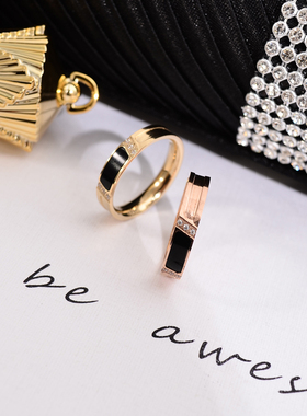 韩版时尚玫瑰金黑色彩金钛钢戒指