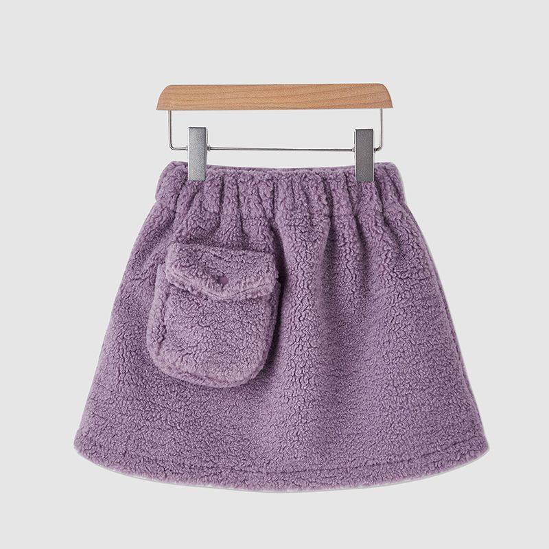 摇粒绒软糯a字半身裙女2024秋冬韩系小个子独特口袋设计感短裙ins