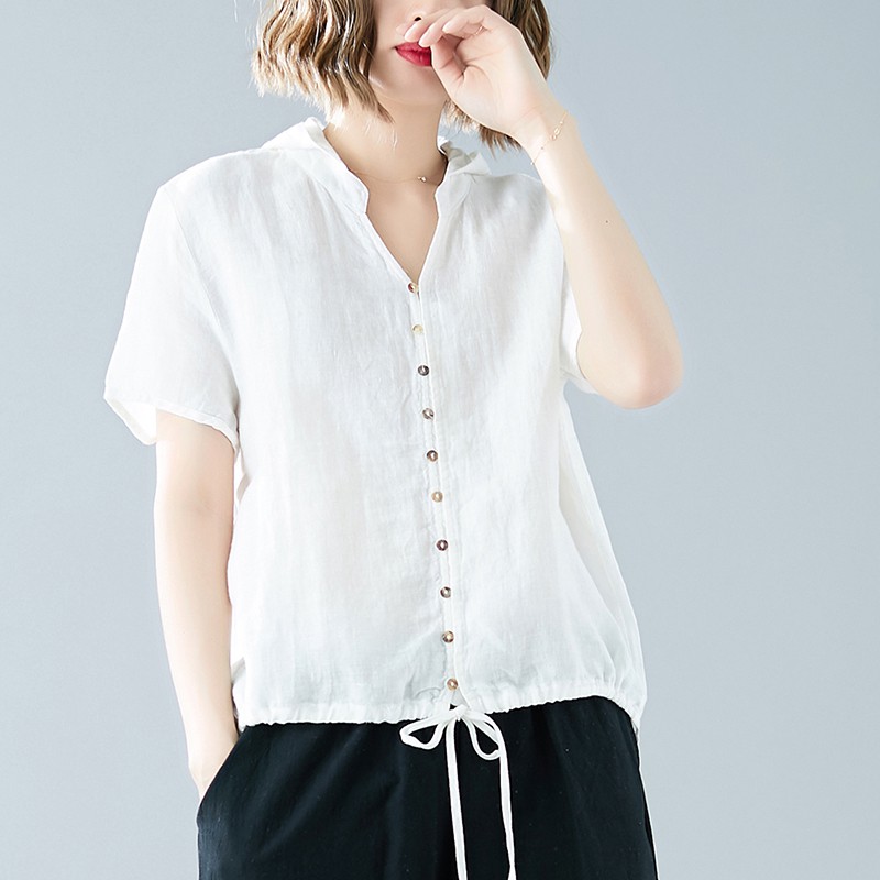 胖人服饰显瘦衣新款2019文艺T恤青春宽松连帽短袖麻大码衫女上衣