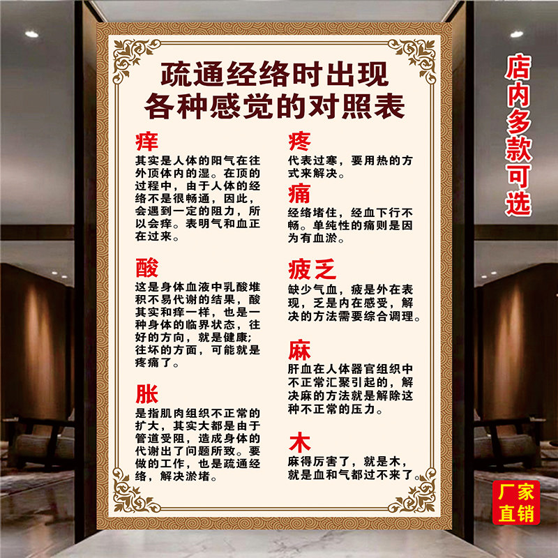 美容院装饰画挂画经络淤堵疏通宣传海报挂图中医养生馆理疗馆墙贴