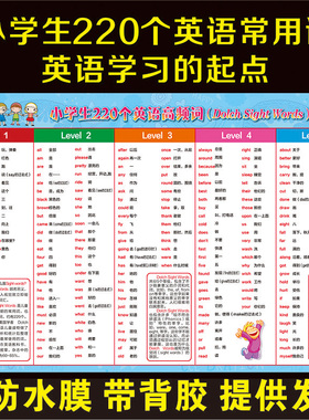 包邮小学英语220个高频词挂图Dolch Sight Words小学英语常用单词