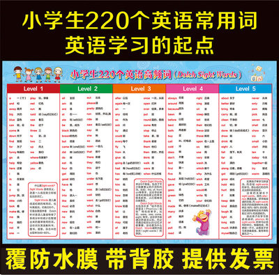 包邮小学英语220个高频词挂图Dolch Sight Words小学英语常用单词