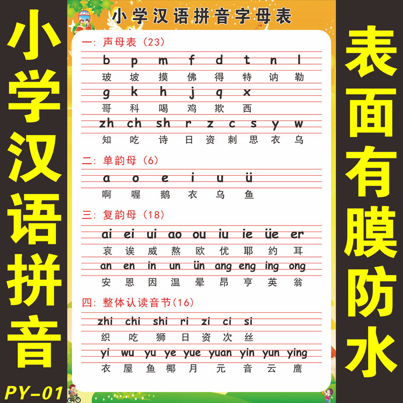 小学汉语拼音声母韵母拼读全表挂图儿童字母表整体认读音节表海报