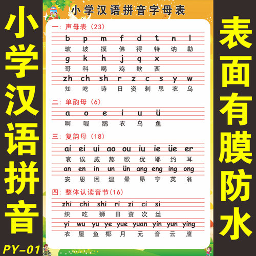 小学汉语拼音声母韵母拼读全表挂图儿童字母表整体认读音节表海报 - 封面
