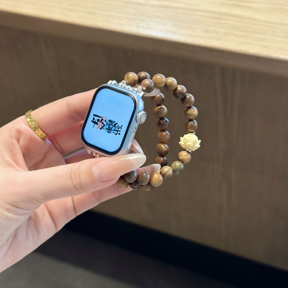 适用苹果手表S10表带新中式绿檀串珠applewatch987弹力iwatch男女