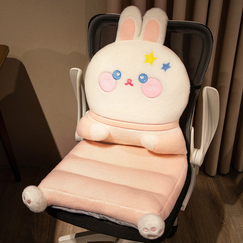 新款卡通可爱靠背垫加热坐垫办公室久坐一体毛绒学生宿舍椅垫加厚