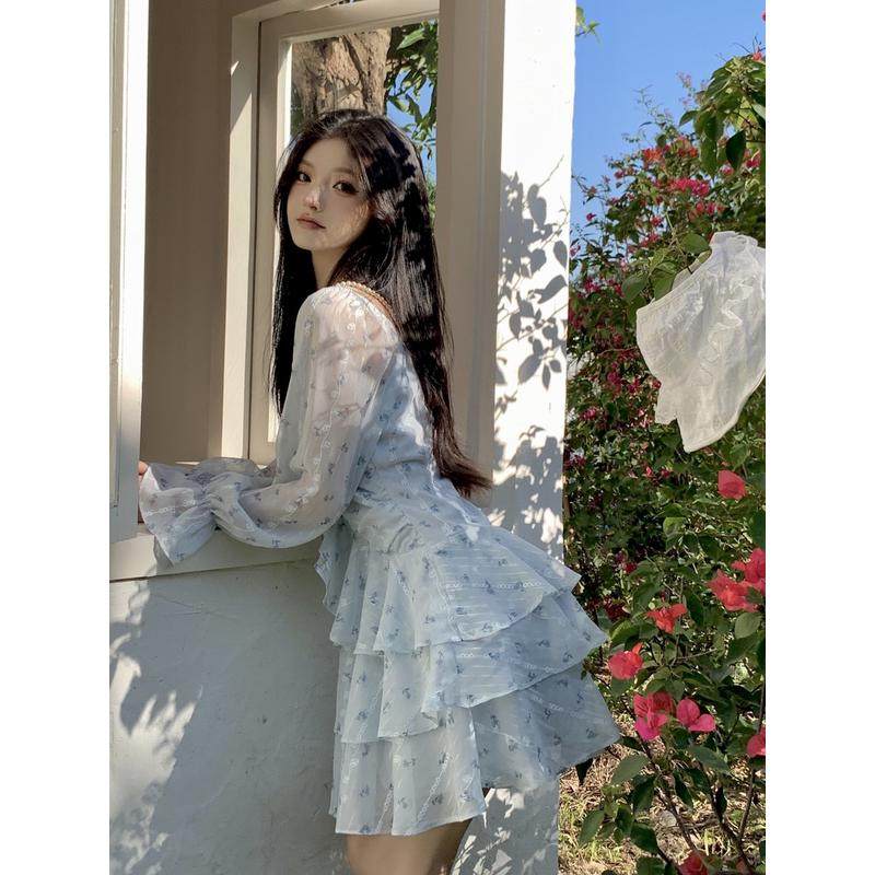 越韩小鱼 蓝色纯欲仙女裙海边度假超仙蛋糕裙雪纺子女夏季,女装/女士精品,连衣裙,淘宝优惠券,粉丝福利购,淘宝优惠卷