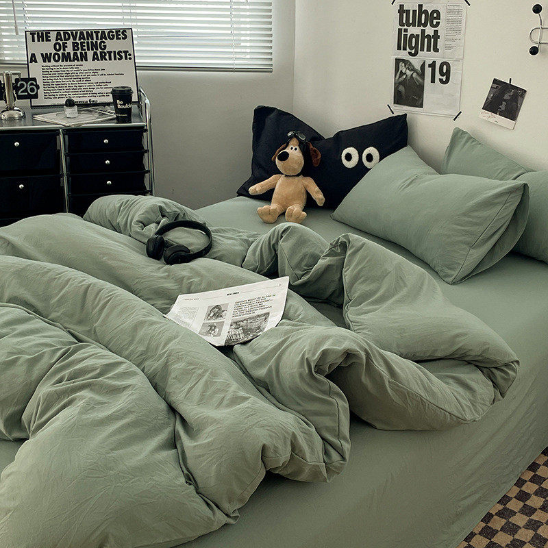 ins超柔亲肤床笠褶皱水洗棉台湾床包四件套磨毛床单被套批发