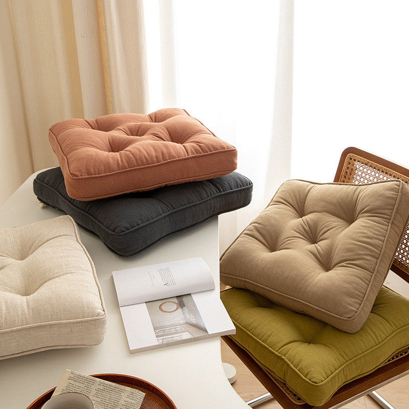 日式棉麻加厚方糖坐垫简约纯色办公室座椅垫子飘窗垫系绑带可防滑,居家布艺,椅垫,淘宝优惠券,粉丝福利购,淘宝优惠卷