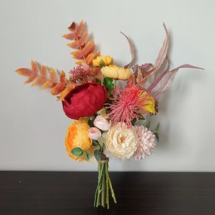 m185暖色系假花花束节日气氛仿真花绢花混搭批发电商