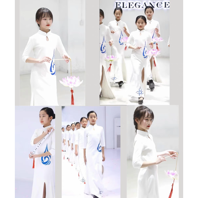 少儿白色儿童形体礼仪训练服模特走秀裙中国风,童装/婴儿装/亲子装,儿童演出服,淘宝优惠券,粉丝福利购,淘宝优惠卷