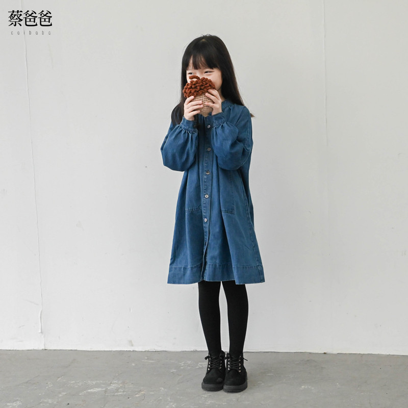 蔡爸爸2025新款春秋装牛仔衬衫裙女孩宽松1038