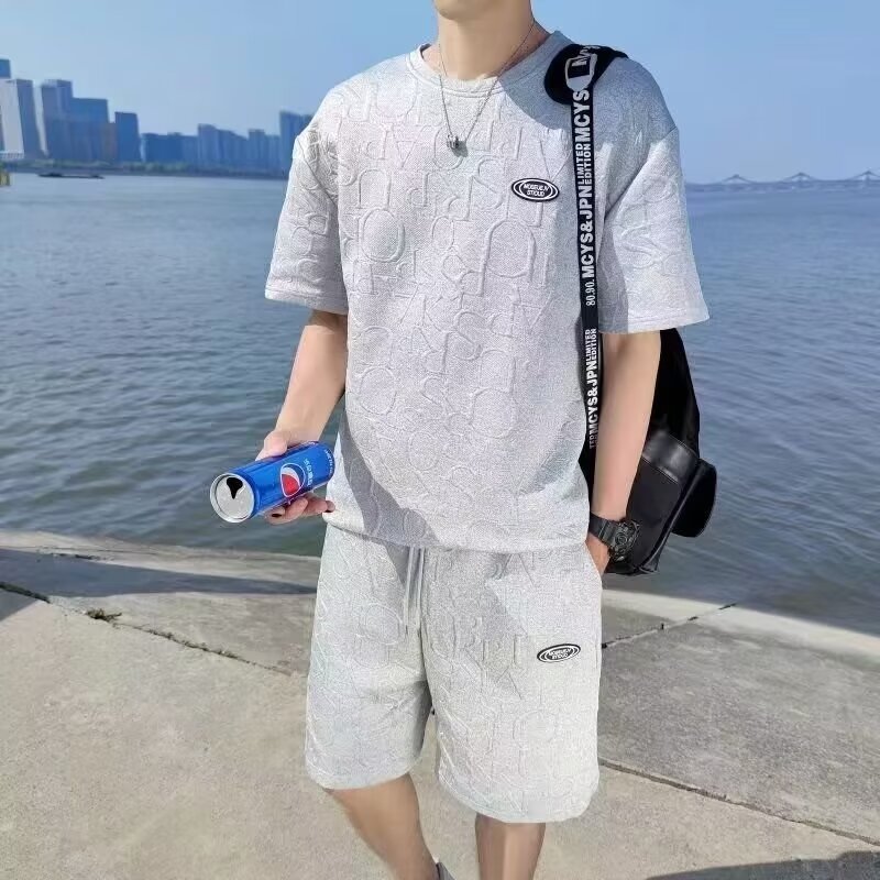 夏季套装男潮流韩版纯色休闲短袖t恤潮牌ins男装短裤一套搭配帅气