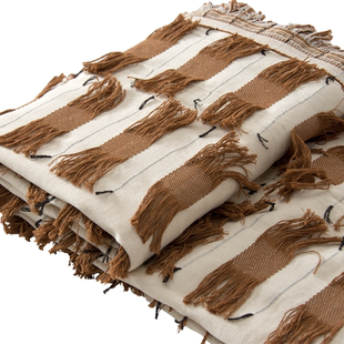 民宿酒店家装样板房现代简约咖色帆布创意编织床尾巾沙发搭毯装饰