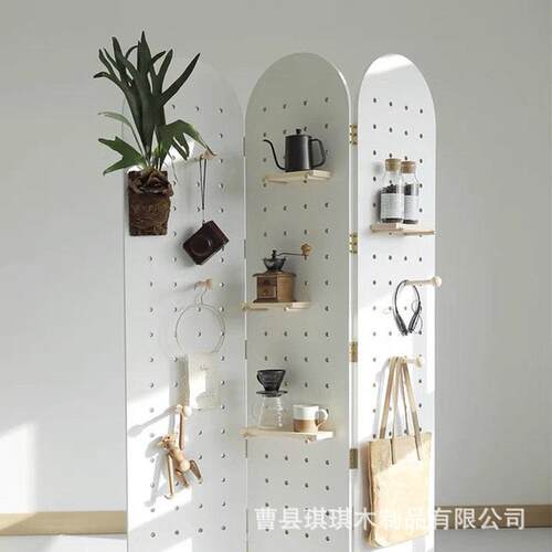 北欧实木简约隔断洞洞板屏风挡板 活动折叠推拉移动实木置物隔板