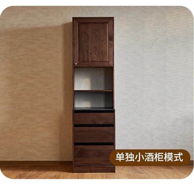 北欧全实木餐边柜黑胡桃木岩板餐厅储物柜橱柜一体靠墙展示柜高柜