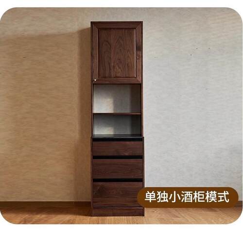 北欧全实木餐边柜黑胡桃木岩板餐厅储物柜橱柜一体靠墙展示柜高柜