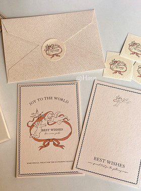 Hinn蝴蝶结丘比特明信片！原创情人节礼物贺卡大地纹卡片装饰氛围