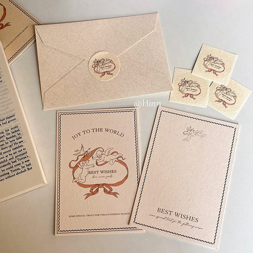 Hinn蝴蝶结丘比特明信片！原创情人节礼物贺卡大地纹卡片装饰氛围