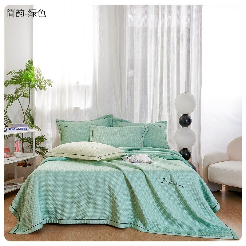 新款莫代尔绗缝床盖三件套棉床单感纯色榻榻米垫子加厚夹凉夏凉被