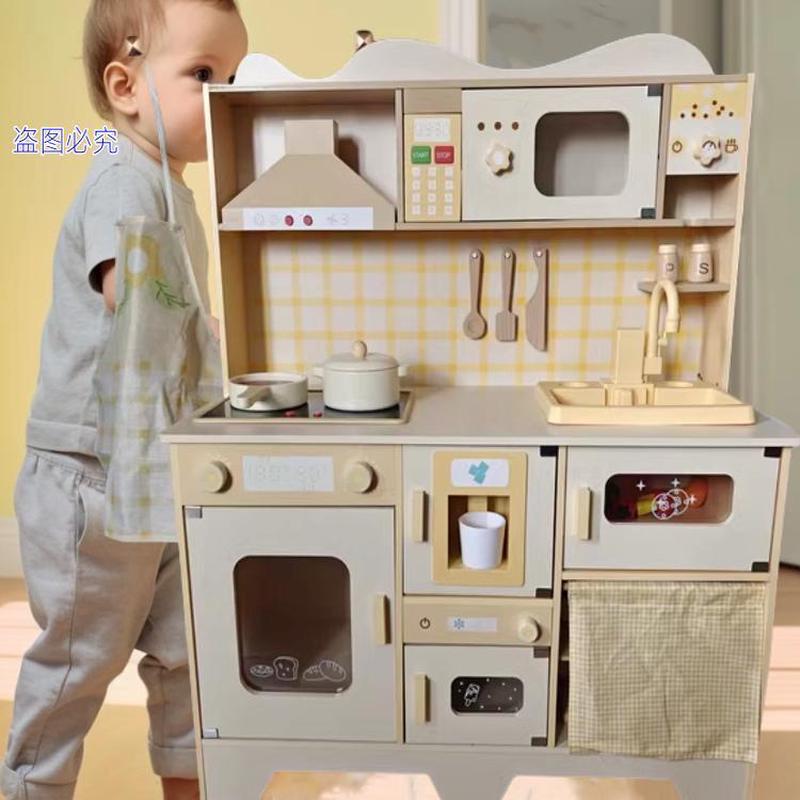 儿童木质仿真大型厨房灶台洗菜盆模拟做饭男孩女孩过家家玩具套装