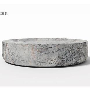 侘寂风洞石茶几客厅家用组合高级艺术感民宿设计师圆形大理石网红
