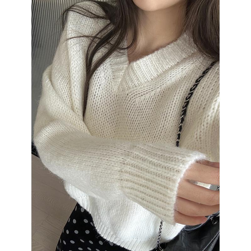 甜妹穿搭 子川v领俏皮毛衣女25春季款宽松韩系软糯百搭羊毛上衣