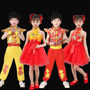 儿童打鼓少年郎演出服冰糖葫芦天平鼓小梦娃说唱中国红喜庆表 推荐