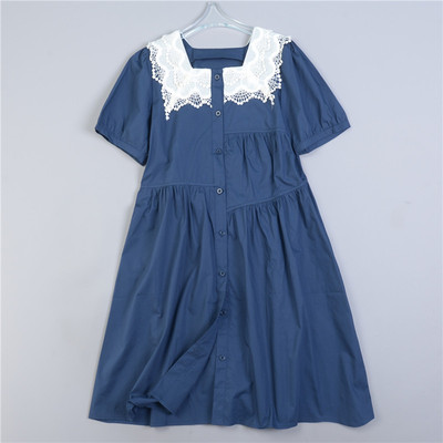 法式方领蕾丝边618L79417抽褶设计感单排扣减龄学生A字中裙