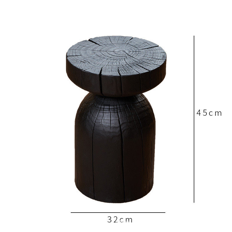 木墩炭烧黑色实木侘寂风民宿创意原木边几床头摆件木桩根雕换鞋凳