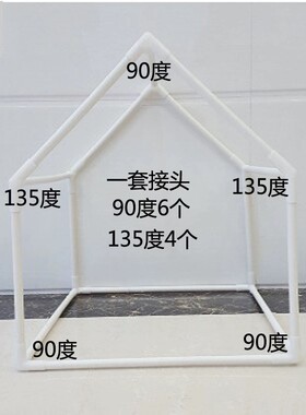 PVC水管置物架管件蓝色白色表面有字儿童帐篷135度三通手工管件