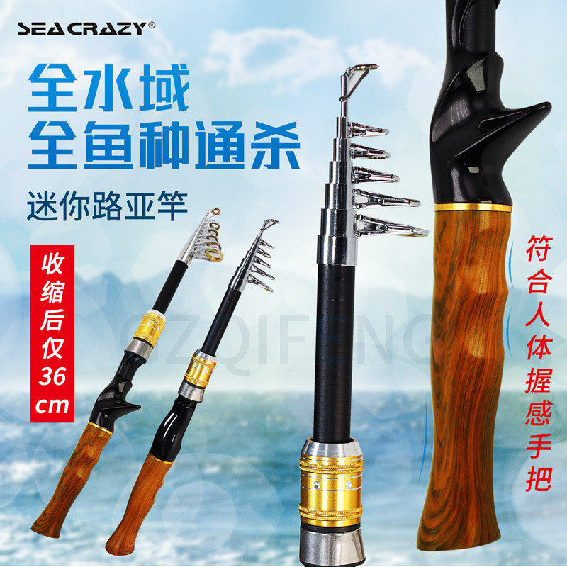 迷你小海竿可伸缩便携碳素路亚竿陶瓷导环远投木把手鱼竿超轻,户外/登山/野营/旅行用品,路亚竿,淘宝优惠券,粉丝福利购,淘宝优惠卷