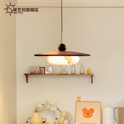 摇臂可移位餐厅吊灯中古侘寂风餐桌茶室原木创意云石高级艺术灯具