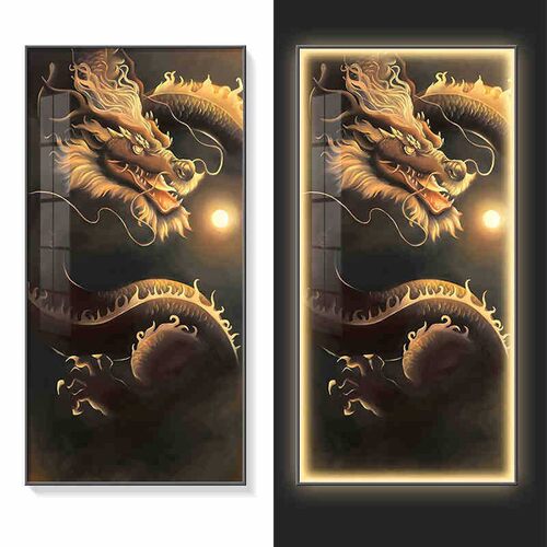 光灯金色祥龙玄关装饰画晶瓷镶钻发新中式画十二生肖酒店会所挂画