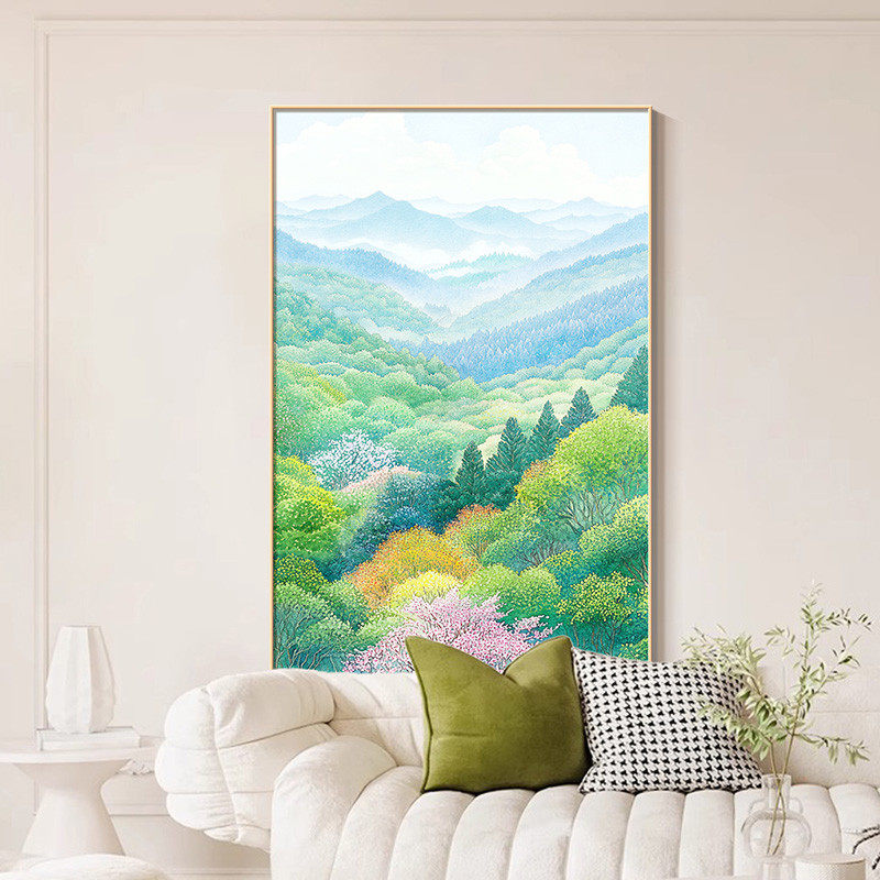 野地美树子2025年新款客厅挂画绿色森林风景画沙发后背景墙装饰画