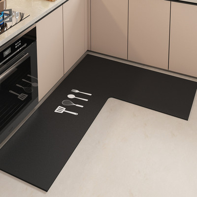 L型厨房专用硅藻泥地垫极简风可擦洗吸水吸油防滑垫浴室速干脚垫