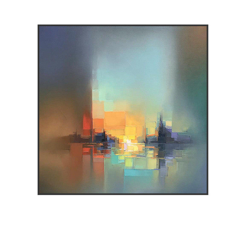 现代复古风夜景朦胧都市客厅玄关挂画背景墙卧室装饰画方形壁画