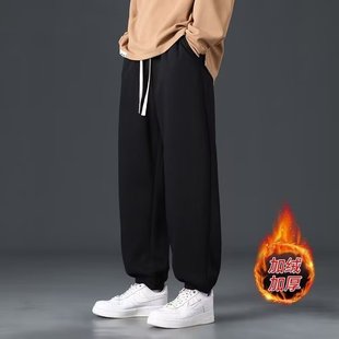 潮牌街头嘻哈潮流宽松休闲抽绳束脚阔腿卫裤 纯色篮球运动裤 男美式