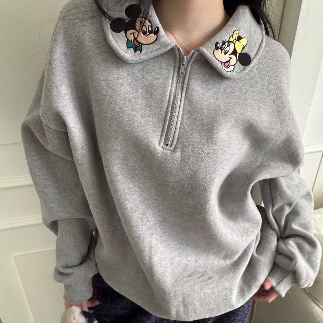 韩国宽松加绒米奇卫衣女装