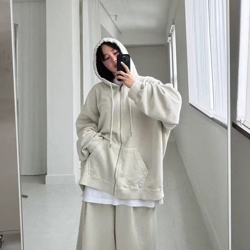 VOTUS韩国代购加大版水洗做旧连帽拉链卫衣 2025春中性风休闲外套