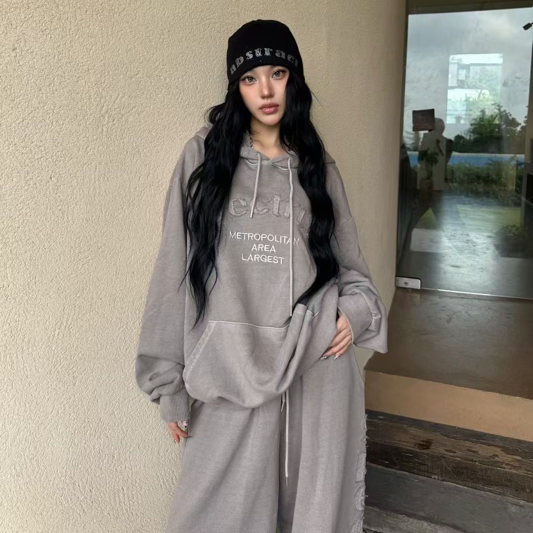 韩国水洗做旧男女同款卫衣