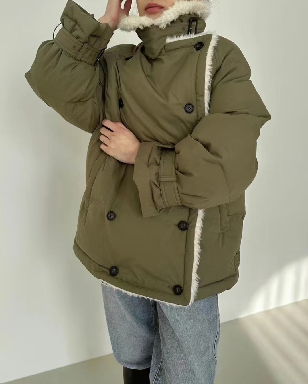 韩国羊羔毛羽绒棉服韩版宽松