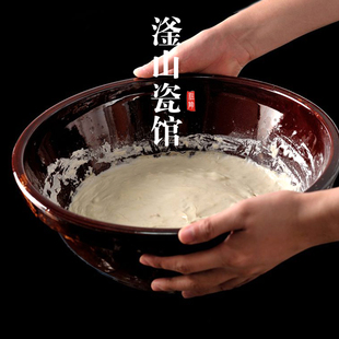 发面和面盆加深和面搪瓷盆大号瓷盆家用厨房陶瓷晒酱大带盖 老式