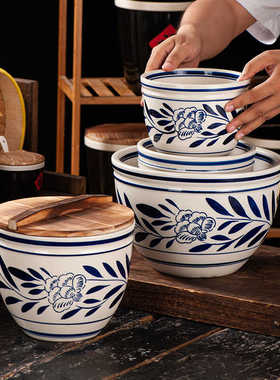 手绘青花大号汤盆大汤碗钵钵鸡特色农家乐火锅店创意餐具陶瓷缸