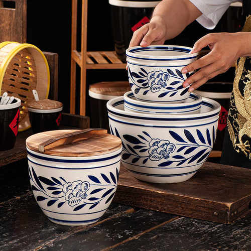 手绘青花大号汤盆大汤碗钵钵鸡特色农家乐火锅店创意餐具陶瓷缸